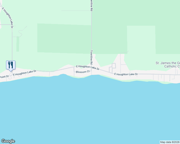 map of restaurants, bars, coffee shops, grocery stores, and more near 2901 Lincoln Highway in Houghton Lake