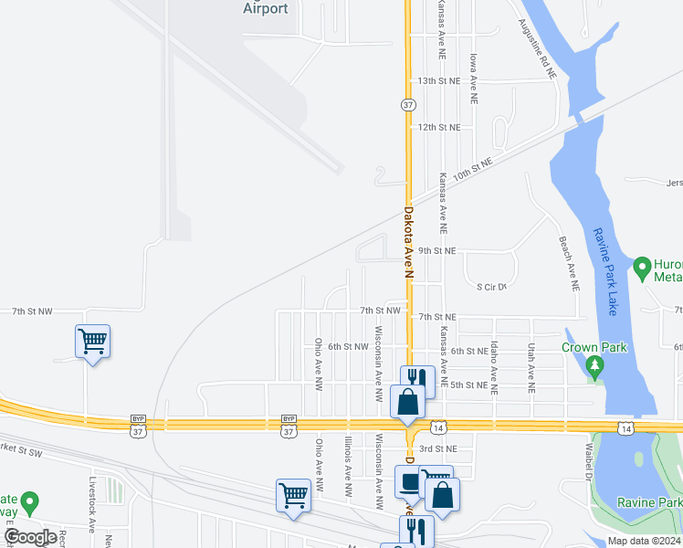 map of restaurants, bars, coffee shops, grocery stores, and more near 764-784 Illinois Avenue Northwest in Huron