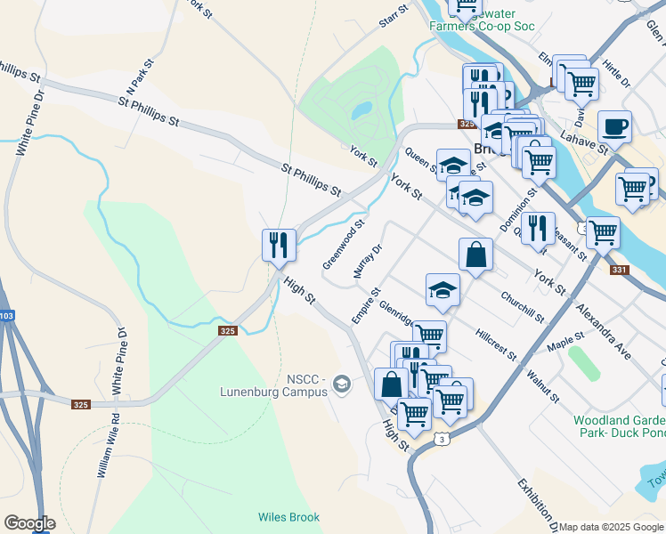 map of restaurants, bars, coffee shops, grocery stores, and more near 67 Greenwood Street in Bridgewater