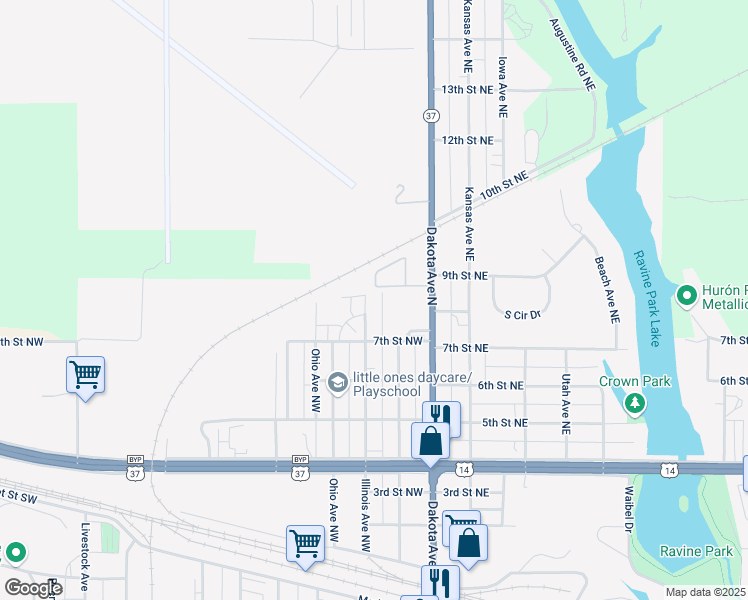 map of restaurants, bars, coffee shops, grocery stores, and more near 764 Illinois Avenue Northwest in Huron