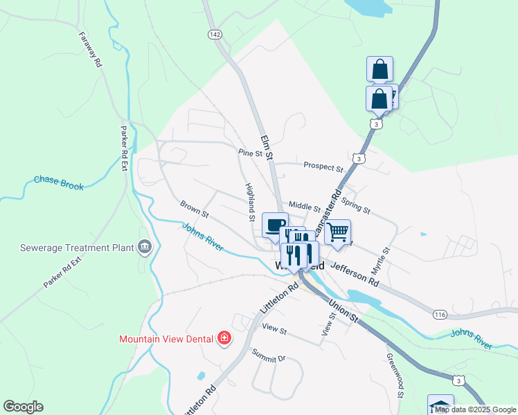 map of restaurants, bars, coffee shops, grocery stores, and more near 30 Highland Street in Whitefield