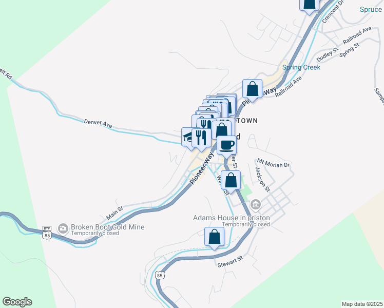 map of restaurants, bars, coffee shops, grocery stores, and more near 716 Main Street in Deadwood
