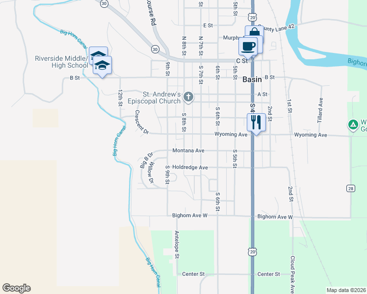 map of restaurants, bars, coffee shops, grocery stores, and more near 612 South 8th Street in Basin