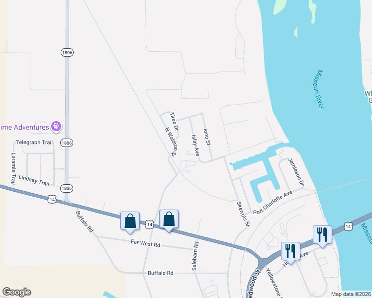 map of restaurants, bars, coffee shops, grocery stores, and more near Islay Avenue in Fort Pierre