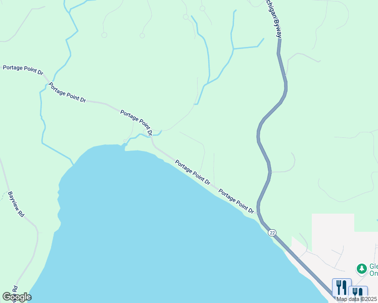 map of restaurants, bars, coffee shops, grocery stores, and more near 3946-3976 Hilltop Road in Onekama