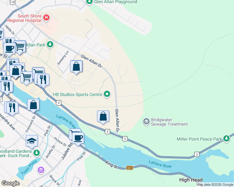 map of restaurants, bars, coffee shops, grocery stores, and more near 546 Glen Allan Drive in Bridgewater
