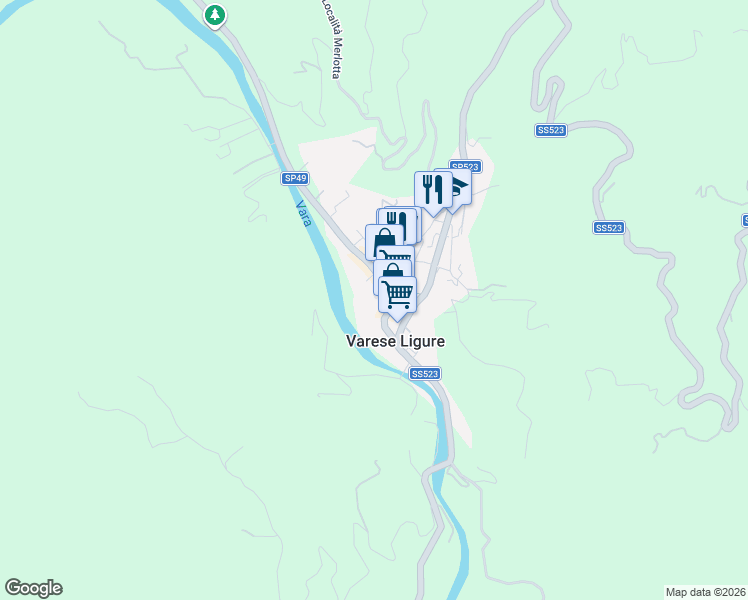 map of restaurants, bars, coffee shops, grocery stores, and more near 101 Via Portici in Varese Ligure