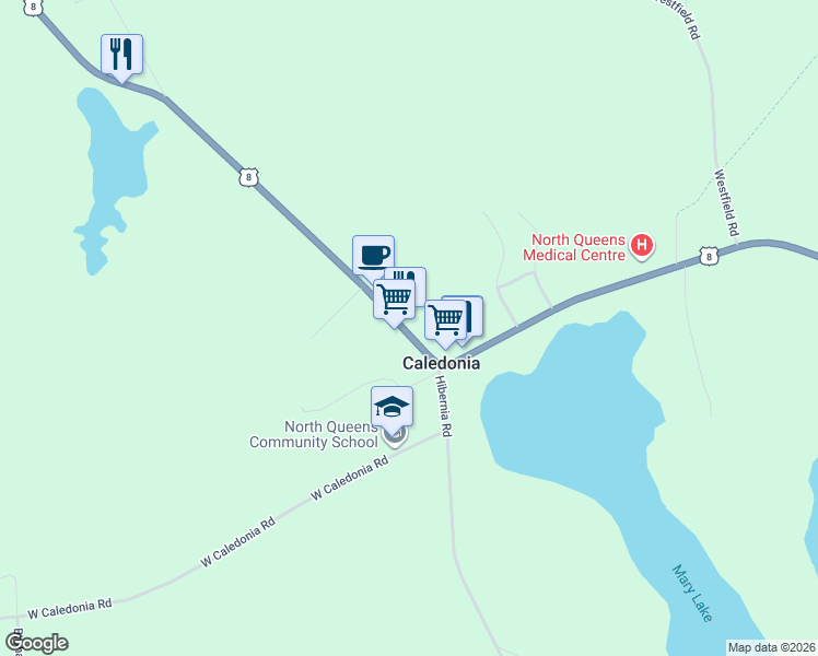 map of restaurants, bars, coffee shops, grocery stores, and more near 9870 Nova Scotia Trunk 8 in Caledonia