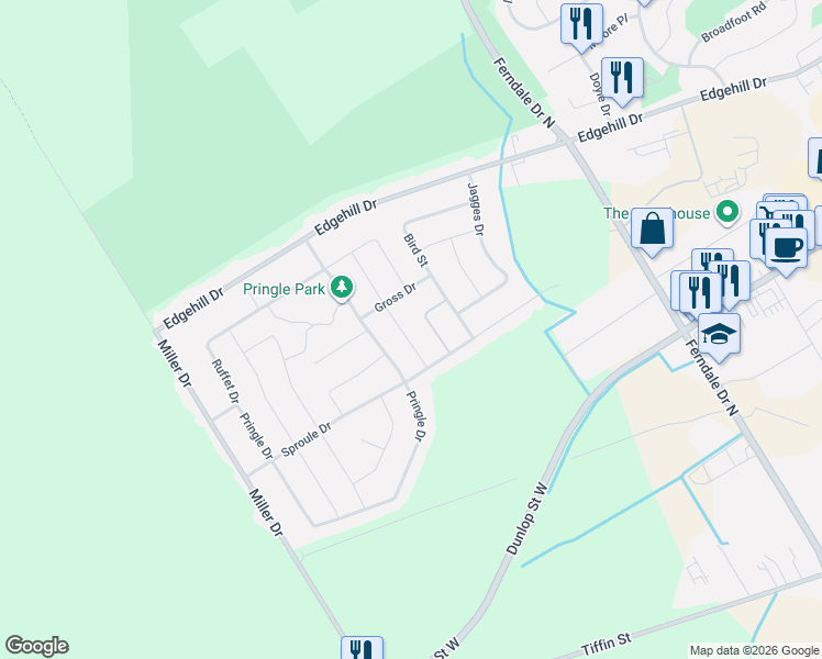 map of restaurants, bars, coffee shops, grocery stores, and more near 33 Coleman Drive in Barrie