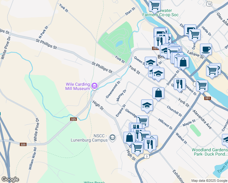 map of restaurants, bars, coffee shops, grocery stores, and more near 47 Greenwood Street in Bridgewater