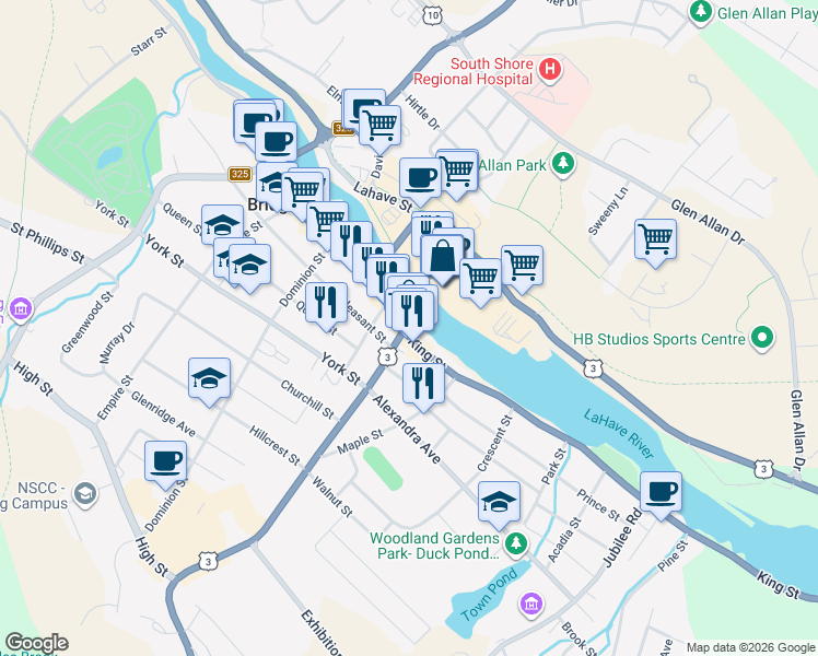 map of restaurants, bars, coffee shops, grocery stores, and more near 434 King Street in Bridgewater
