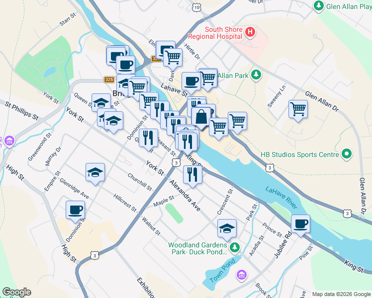 map of restaurants, bars, coffee shops, grocery stores, and more near 434 King Street in Bridgewater