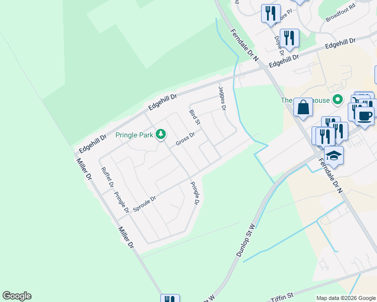 map of restaurants, bars, coffee shops, grocery stores, and more near 33 Coleman Drive in Barrie