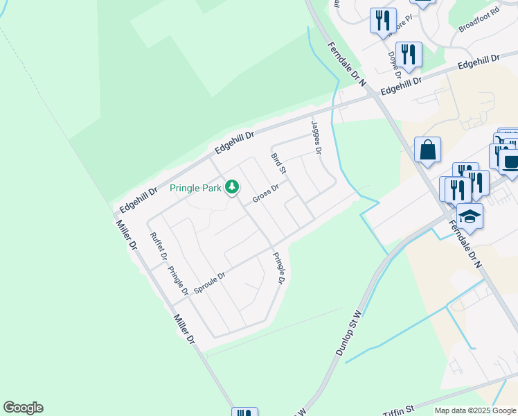 map of restaurants, bars, coffee shops, grocery stores, and more near 54 Coleman Drive in Barrie