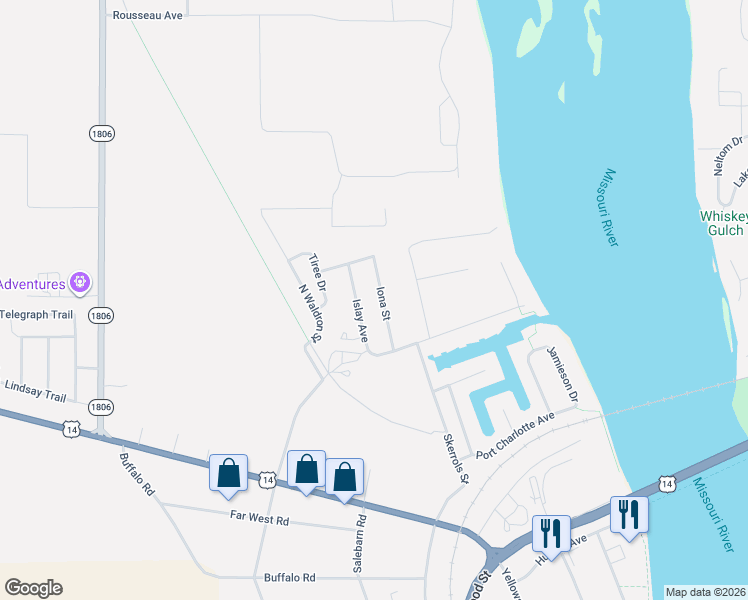 map of restaurants, bars, coffee shops, grocery stores, and more near 2102 Iona Street in Fort Pierre