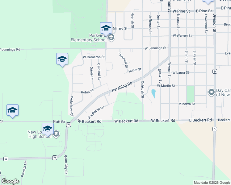 map of restaurants, bars, coffee shops, grocery stores, and more near 1926 Pershing Road in New London