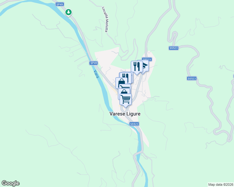map of restaurants, bars, coffee shops, grocery stores, and more near 101 Via Portici in Varese Ligure