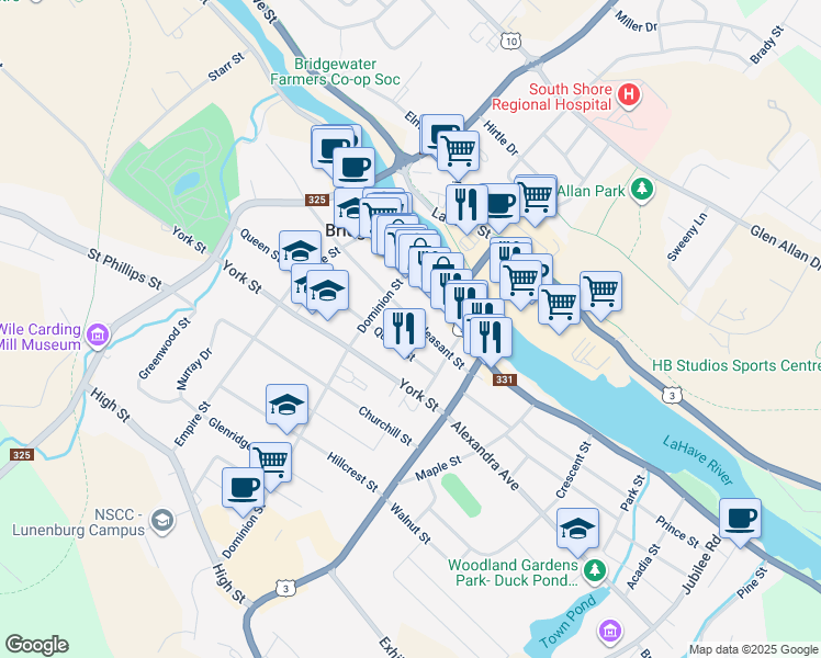 map of restaurants, bars, coffee shops, grocery stores, and more near 59 Pleasant Street in Bridgewater