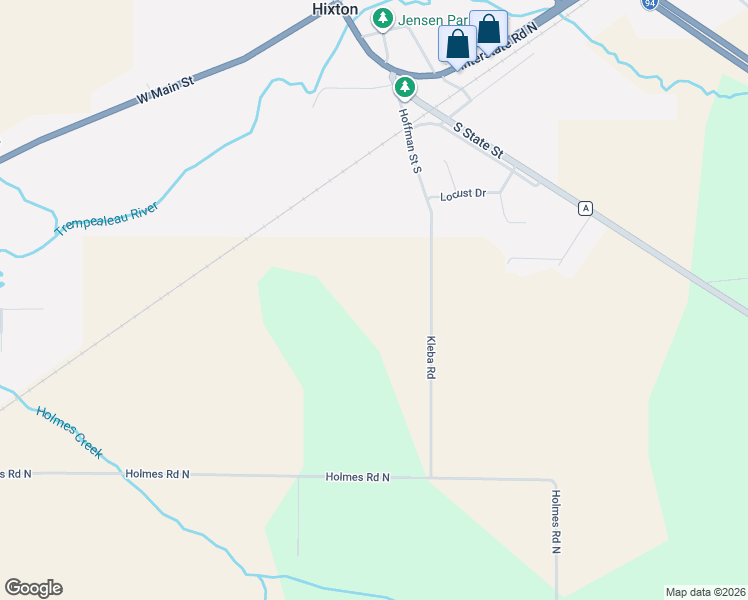 map of restaurants, bars, coffee shops, grocery stores, and more near N8481 Kleba Road in Hixton