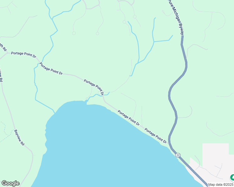map of restaurants, bars, coffee shops, grocery stores, and more near 9354-9398 Woodland Drive in Onekama