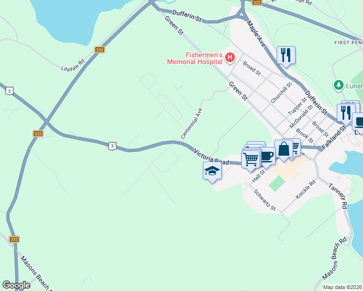 map of restaurants, bars, coffee shops, grocery stores, and more near 294 Victoria Road in Lunenburg