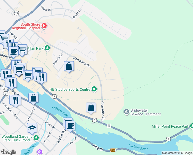 map of restaurants, bars, coffee shops, grocery stores, and more near 499 Glen Allan Drive in Bridgewater