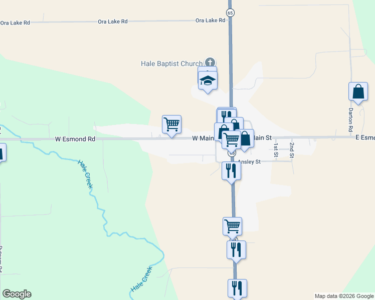 map of restaurants, bars, coffee shops, grocery stores, and more near 101-7253 West Main Street in Hale