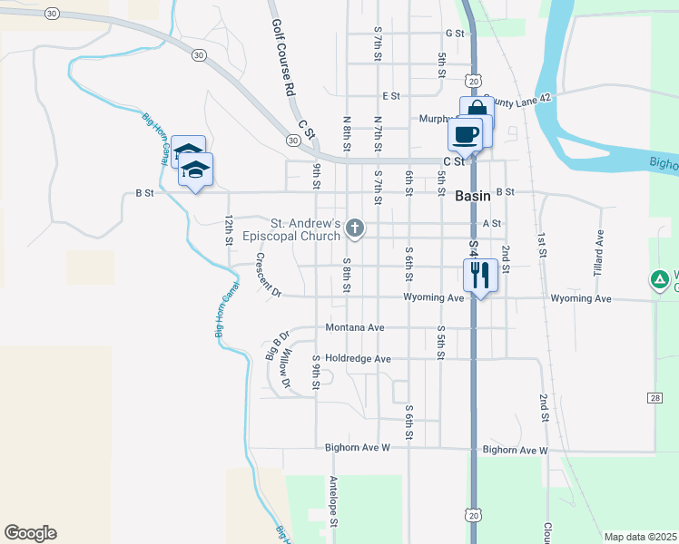 map of restaurants, bars, coffee shops, grocery stores, and more near 502 South 8th Street in Basin