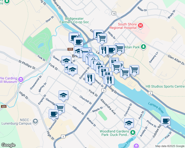 map of restaurants, bars, coffee shops, grocery stores, and more near 66 Pleasant Street in Bridgewater