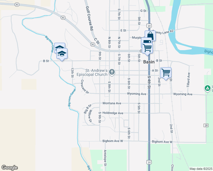 map of restaurants, bars, coffee shops, grocery stores, and more near 502 South 8th Street in Basin