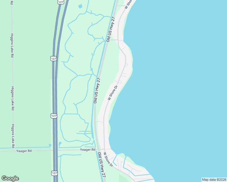 map of restaurants, bars, coffee shops, grocery stores, and more near West Shore Drive in Houghton Lake