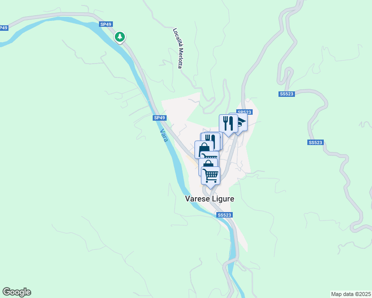 map of restaurants, bars, coffee shops, grocery stores, and more near in Varese Ligure