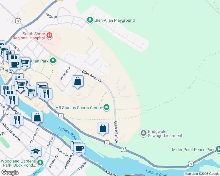 map of restaurants, bars, coffee shops, grocery stores, and more near 480 Glen Allan Drive in Bridgewater