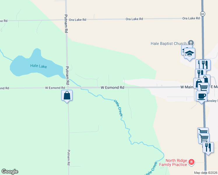 map of restaurants, bars, coffee shops, grocery stores, and more near 6065 West Esmond Road in Hale
