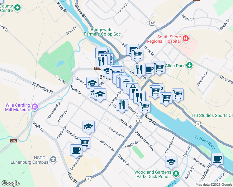 map of restaurants, bars, coffee shops, grocery stores, and more near 94 Pleasant Street in Bridgewater