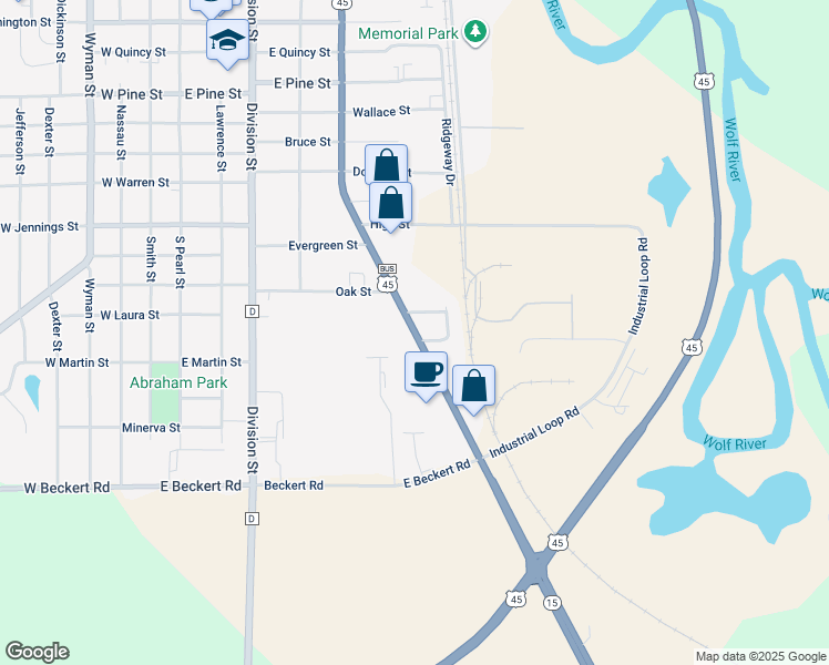 map of restaurants, bars, coffee shops, grocery stores, and more near 1727 Mill Street in New London