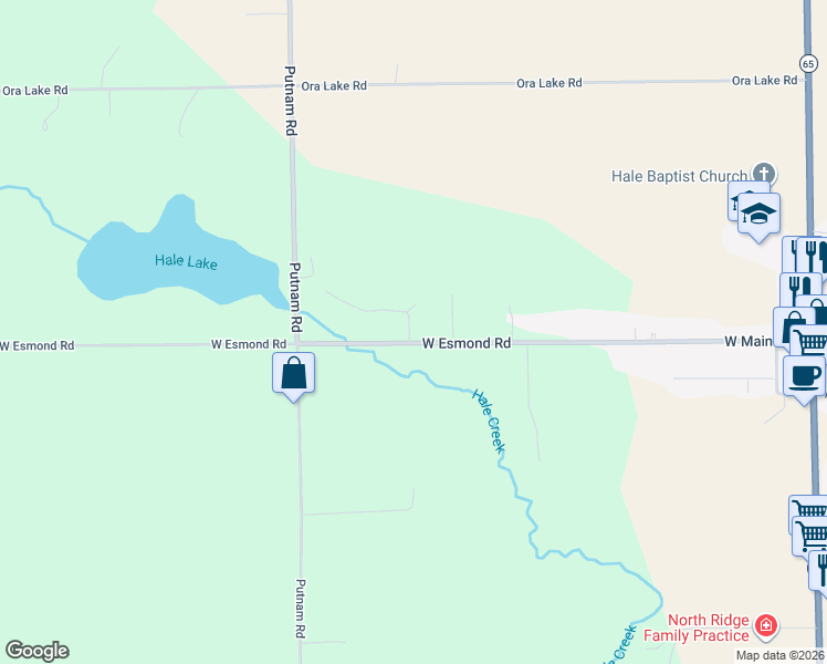 map of restaurants, bars, coffee shops, grocery stores, and more near 6065-7399 West Esmond Road in Hale