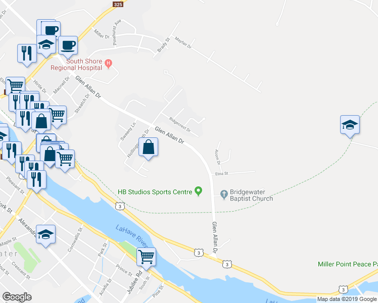 map of restaurants, bars, coffee shops, grocery stores, and more near 435 Glen Allan Drive in Bridgewater
