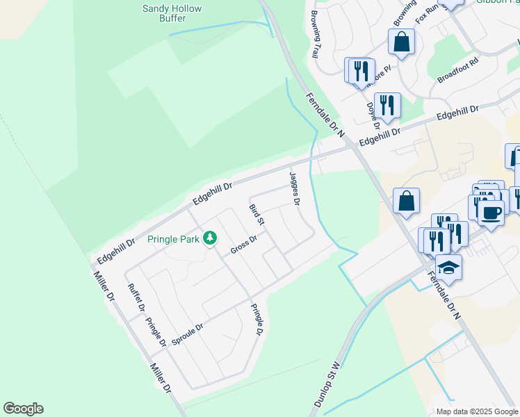 map of restaurants, bars, coffee shops, grocery stores, and more near 42 Villers Street in Barrie