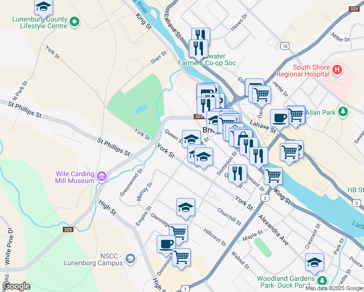 map of restaurants, bars, coffee shops, grocery stores, and more near 149 Queen Street in Bridgewater