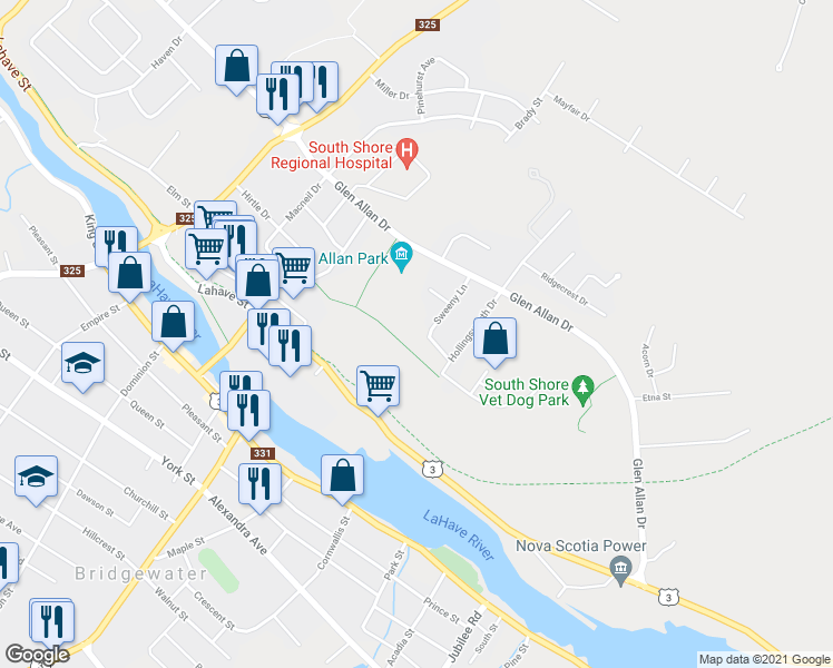 map of restaurants, bars, coffee shops, grocery stores, and more near 53 Sweeny Lane in Bridgewater