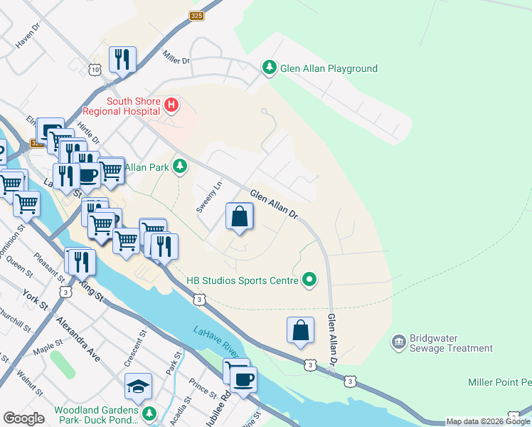 map of restaurants, bars, coffee shops, grocery stores, and more near 349 Glen Allan Drive in Bridgewater