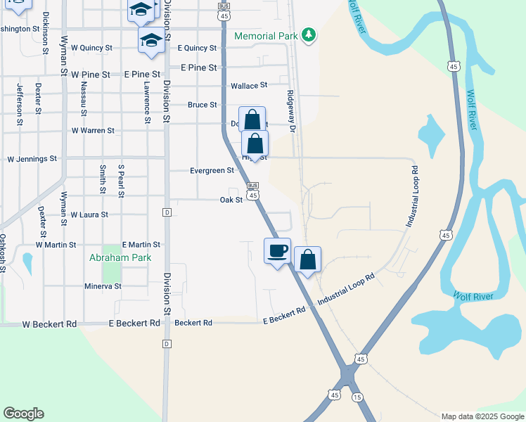 map of restaurants, bars, coffee shops, grocery stores, and more near 1614 Mill Street in New London