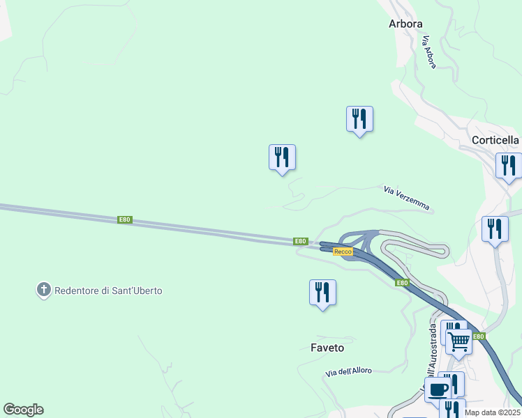 map of restaurants, bars, coffee shops, grocery stores, and more near 31 Via Verzemma in Città Metropolitana di Genova
