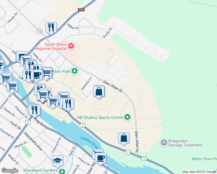 map of restaurants, bars, coffee shops, grocery stores, and more near 381 Glen Allan Drive in Bridgewater
