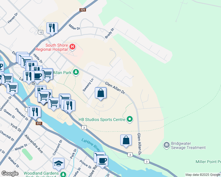 map of restaurants, bars, coffee shops, grocery stores, and more near 381 Glen Allan Drive in Bridgewater