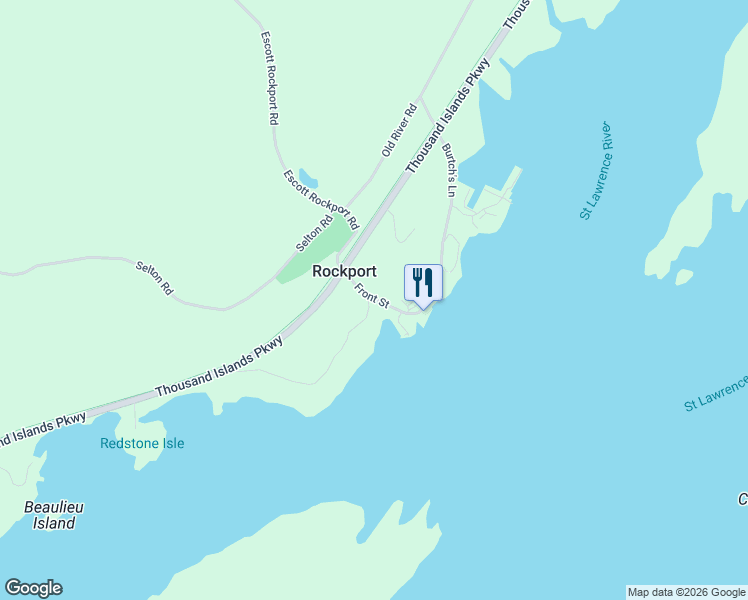 map of restaurants, bars, coffee shops, grocery stores, and more near 11 Front Street in Mallorytown