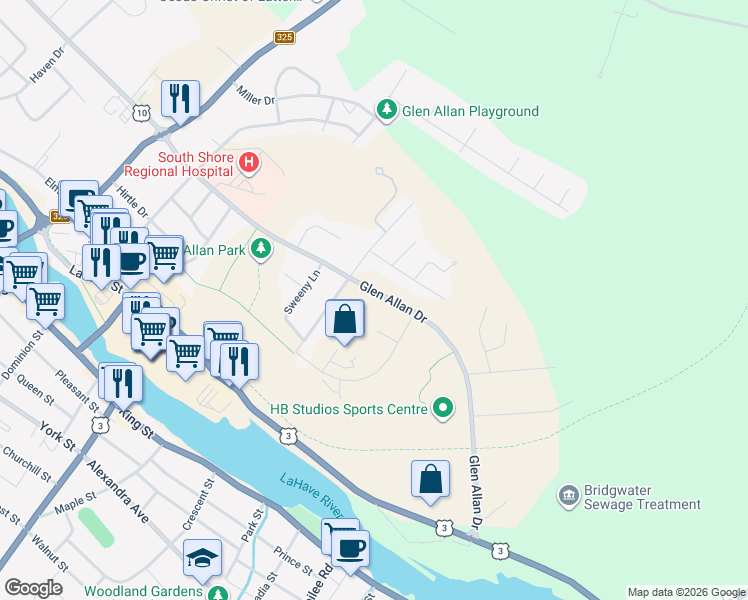 map of restaurants, bars, coffee shops, grocery stores, and more near 369 Glen Allan Drive in Bridgewater