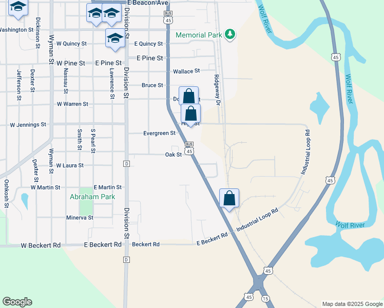 map of restaurants, bars, coffee shops, grocery stores, and more near 1592 Mill Street in New London