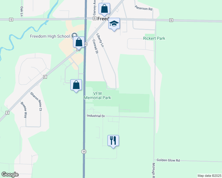 map of restaurants, bars, coffee shops, grocery stores, and more near Park Ave in Outagamie